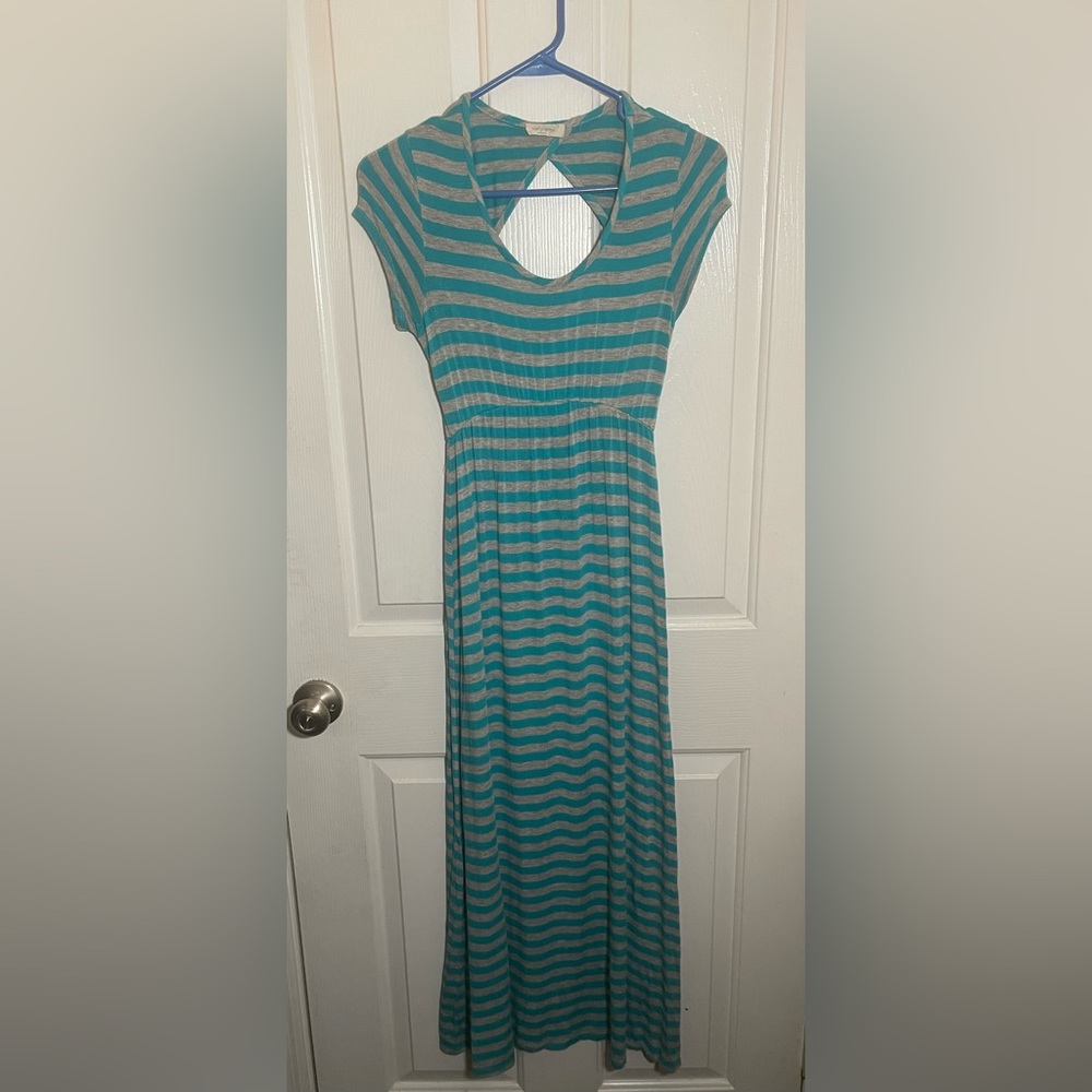 Striped Teal and Gray Women's Maxi Dress